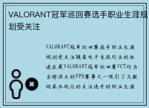 VALORANT冠军巡回赛选手职业生涯规划受关注