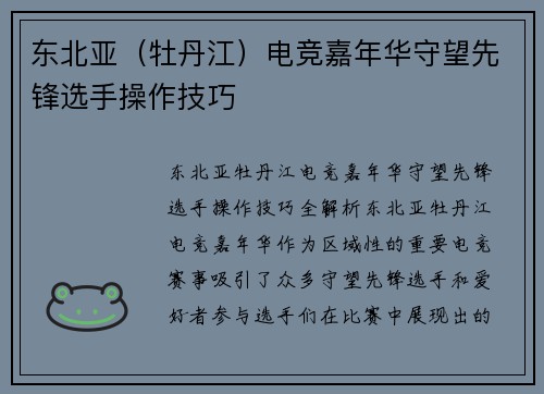 东北亚（牡丹江）电竞嘉年华守望先锋选手操作技巧