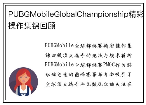 PUBGMobileGlobalChampionship精彩操作集锦回顾